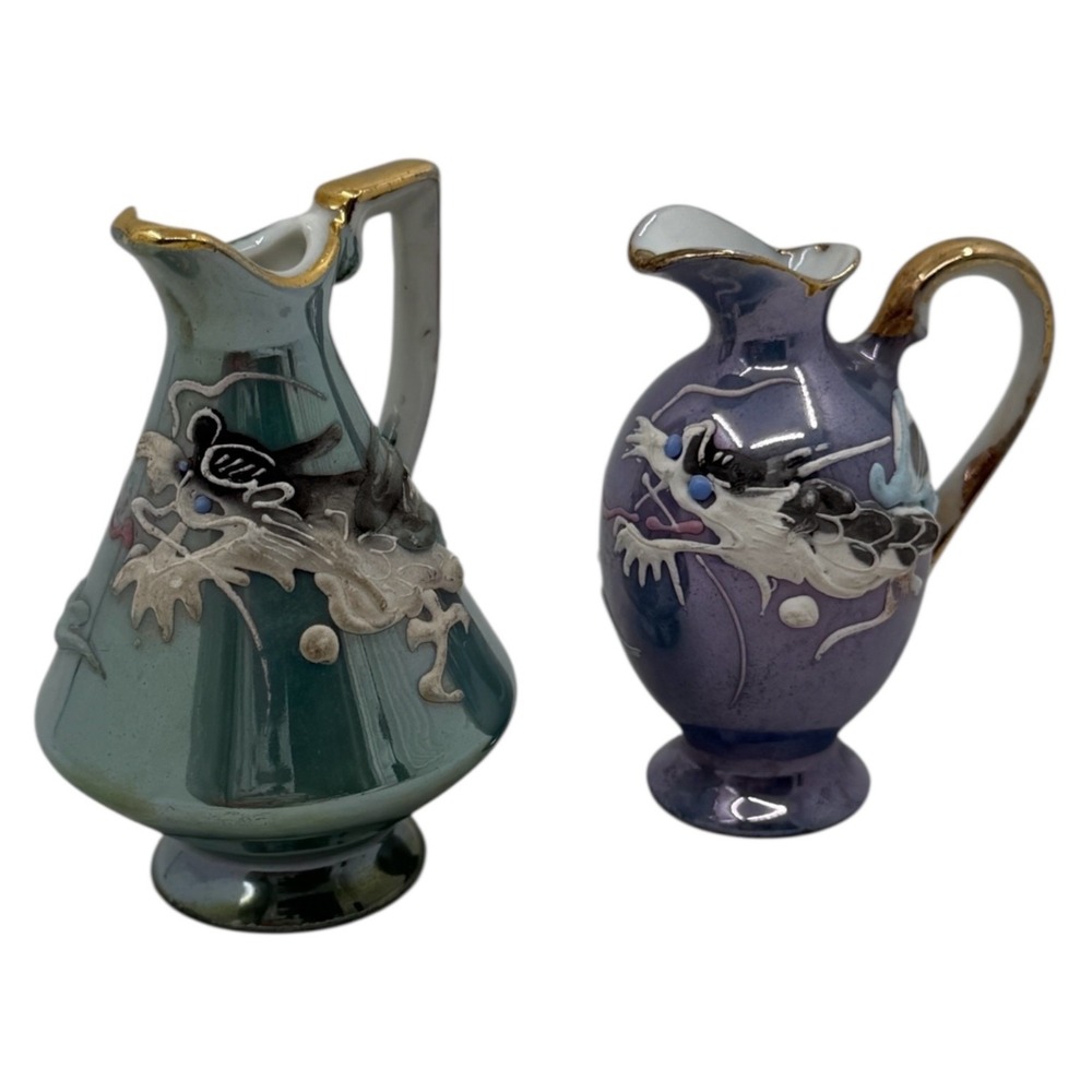 Vintage Japanese‎ Style Dragonware Moriage Mini Pitcher Set Luster Ewers